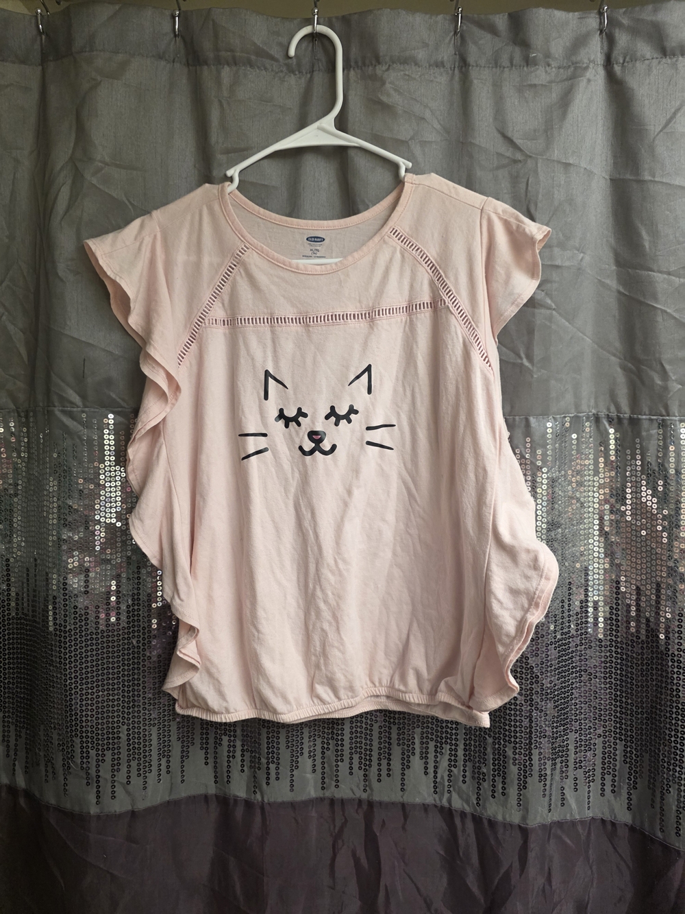 Old Navy Light Pink Ruffle Sleeve Cat Face Top